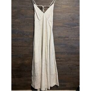 Stitch + Feather Striped Maxi Dress Ivory Linen Blend V-Neck Small
